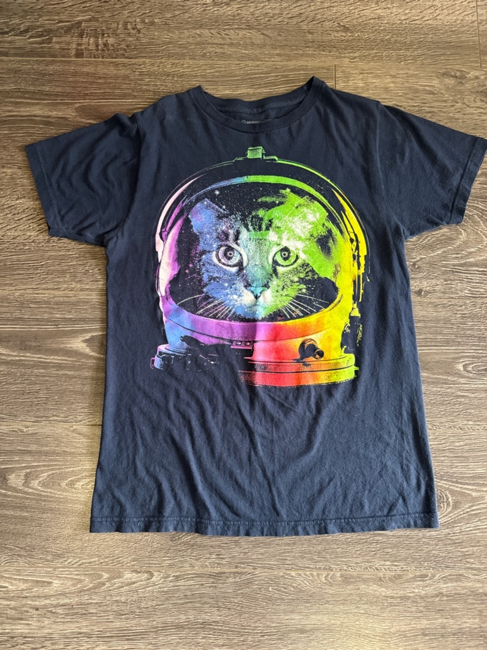 Graphic Tee with Rainbow Cat Astronaut